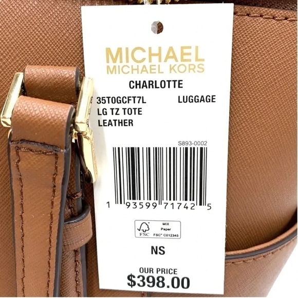 MICHAEL KORS CHARLOTTE LARGE TOP ZIP TOTE BAG LUGGAGE BROWN (NWT) - Picture 14 of 14